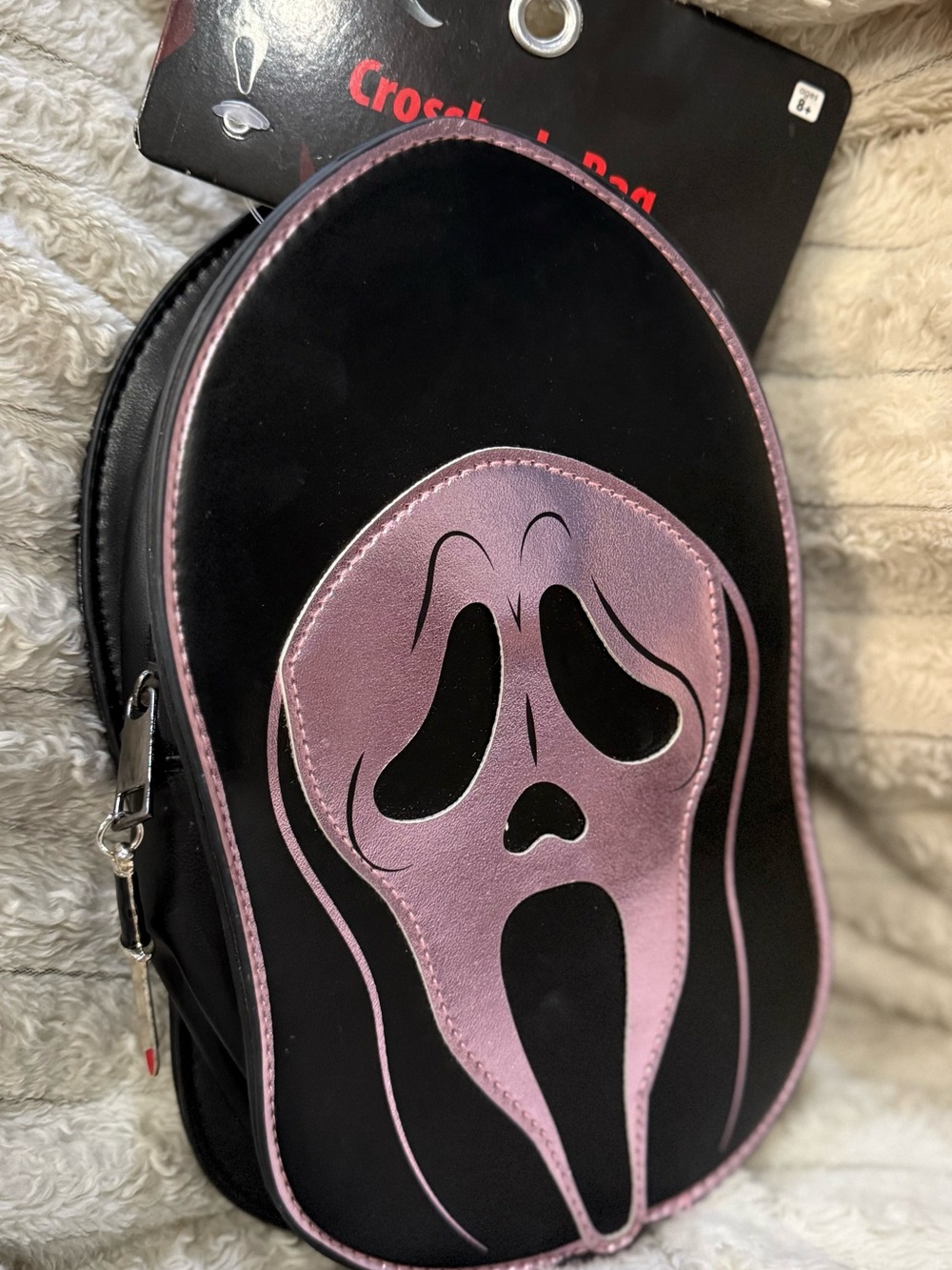 Spirit Black Crossbody Bag with Pink Ghost Face Applique